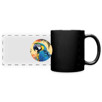 Blue and gold macaw - Full Colour Panoramic Mug - black - Front