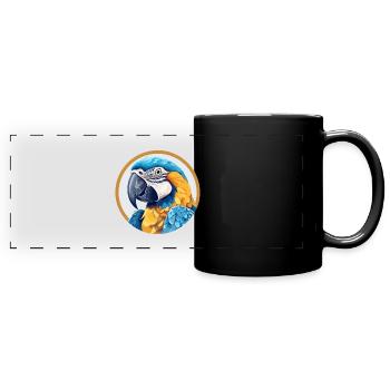 Blue and gold macaw - Full Colour Panoramic Mug - black - Front