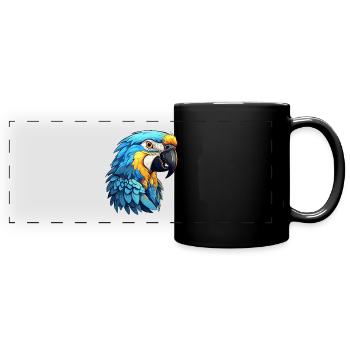 Blue and gold macaw - Full Colour Panoramic Mug - black - Front