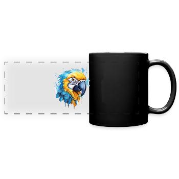 Blue and gold macaw - Full Colour Panoramic Mug - black - Front