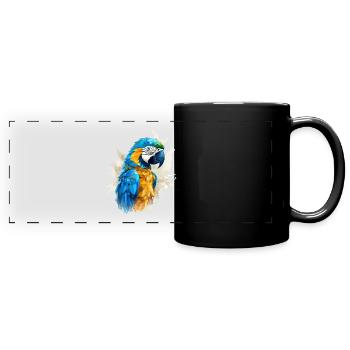 Blau-Gold Ara - Panorama-Tasse farbig - Schwarz - Vorne