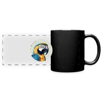 Blue and gold macaw - Full Colour Panoramic Mug - black - Front