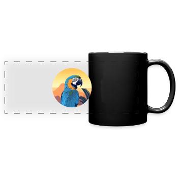Blue and gold macaw - Full Colour Panoramic Mug - black - Front