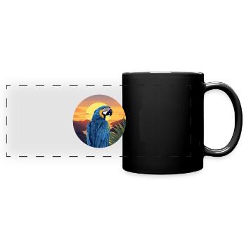 Blue and gold macaw - Full Colour Panoramic Mug - black - Front