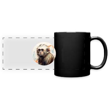 Kapuzineräffchen - Panorama-Tasse farbig - Schwarz - Vorne