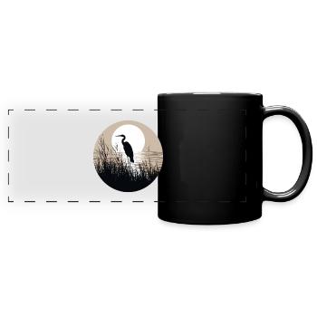 Heron in reeds - Full Colour Panoramic Mug - black - Front