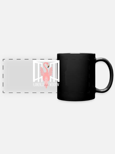 lustiger Flamingo - Panorama-Tasse farbig - Schwarz