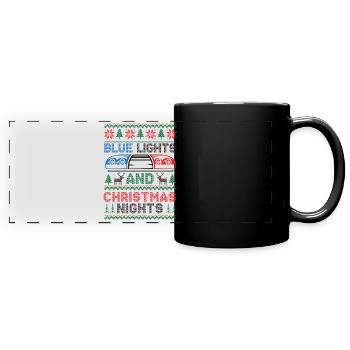 Lumières bleues et nuits de Noël Police Weihnac - Mug panoramique uni - noir - Devant