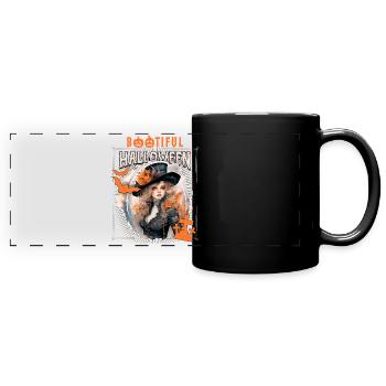 Gothic Halloween Hexe, Spruch Bootiful - Panorama-Tasse farbig - Schwarz - Vorne