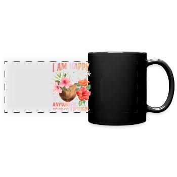 Coconut Cocktail, Hibiscus, Tropics, South Seas, Saying - Full Colour Panoramic Mug - black - Front