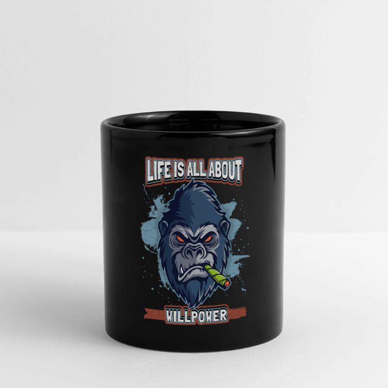 Lustiger Comic Gorilla-Affe mit Joint, Affe Spruch Panorama-Tasse farbig
