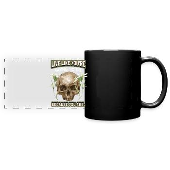 Lustiger Totenkopf Spruch, Vintage Totenschädel - Panorama-Tasse farbig - Schwarz - Vorne