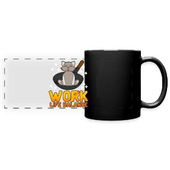 Wok Cat Cooking - Full Colour Panoramic Mug - black - Front