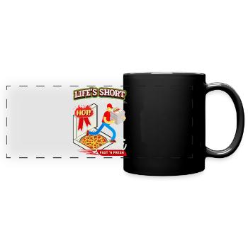 Lustiger Pizza Spruch, Pizza Lieferdienst - Panorama-Tasse farbig - Schwarz - Vorne