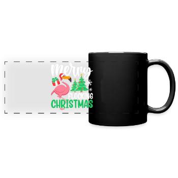 Joyeux Noël Flocon Flamant rose Drôle Noël - Mug panoramique uni - noir - Devant