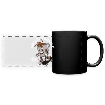 Zigaretten und Kaffee - Panorama-Tasse farbig - Schwarz - Vorne