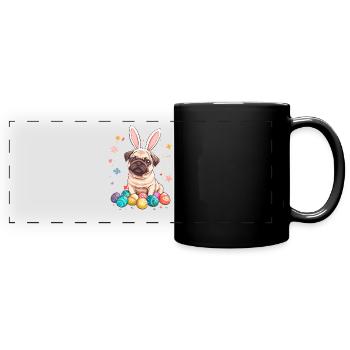 Pug easter eggs Hunting easter day - Full Colour Panoramic Mug - black - Front