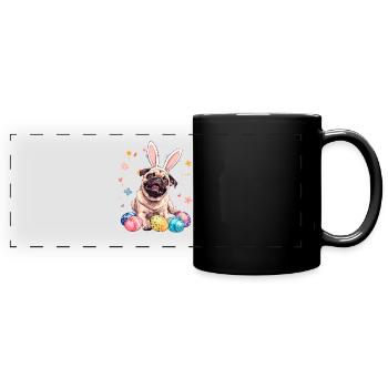 Pug easter eggs Hunting easter day - Full Colour Panoramic Mug - black - Front