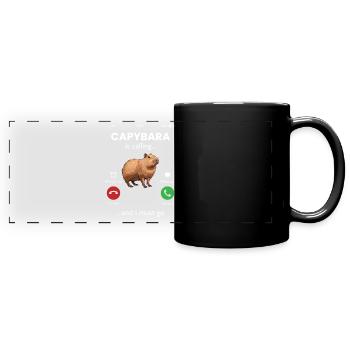 Capybara appelle - Mug panoramique uni - noir - Devant