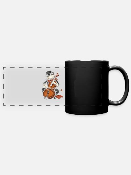 cat playing cello - Panorama-Tasse farbig - Schwarz