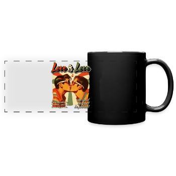 Love Is Love - Retro Gay Men Kiss LGBTQ 80s - Full Colour Panoramic Mug - black - Front