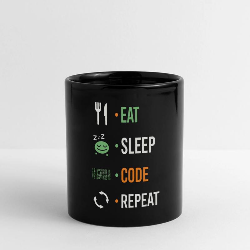 Eat, sleep, code, repeat. Full Colour Panoramic Mug