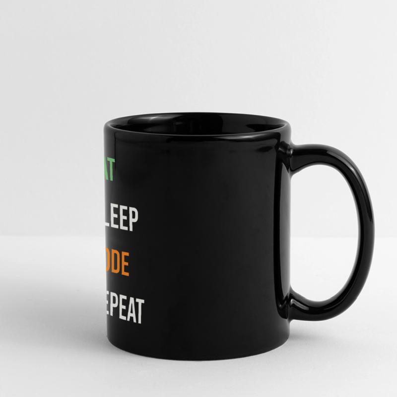 Manger, dormir, coder, répéter. Mug panoramique uni