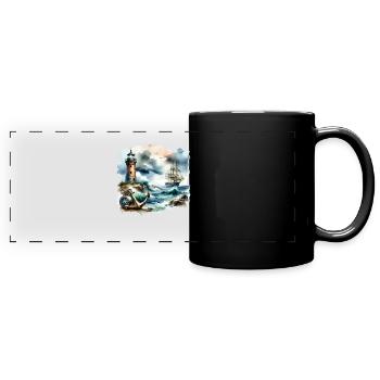 Nautical Motif Retro Anchor Lighthouse Ship - Full Colour Panoramic Mug - black - Front