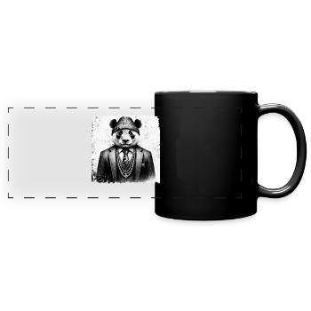 alter Panda als Gangster Panda Motive - Panorama-Tasse farbig - Schwarz - Vorne