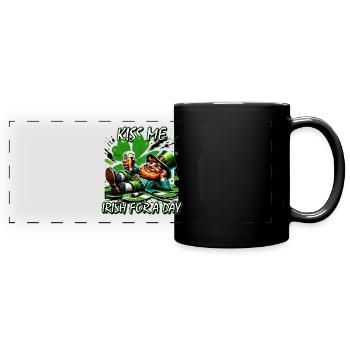 Happy St. Patrick's Day Design Leprechaun with Hat - Full Colour Panoramic Mug - black - Front