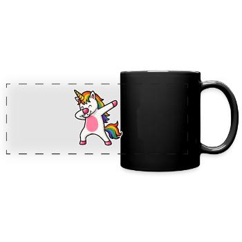 Dabbing Unicorn – Rainbow Power & Fun - Full Colour Panoramic Mug - black - Front