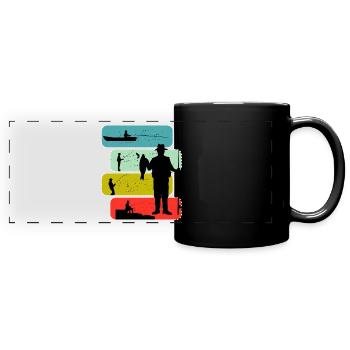 Pêcheur bateau de pêche canne à poisson brochet sandre perche - Mug panoramique uni - noir - Devant