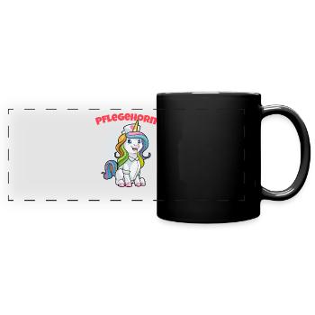 Pflegehorn Altenpflege Krankenpflege Einhorn - Panorama-Tasse farbig - Schwarz - Vorne