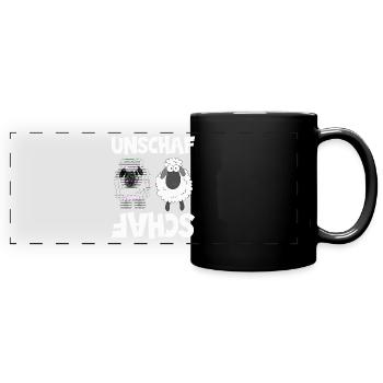 Schaf Unschaf Wortwitz, Schafe - Panorama-Tasse farbig - Schwarz - Vorne