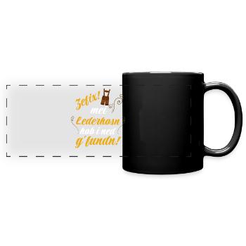 Trachtenshirt Herren Lederhosen - Panorama-Tasse farbig - Schwarz - Vorne
