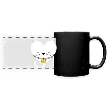 Katzenherz-Design für Katzenfans - Panorama-Tasse farbig - Schwarz - Vorne