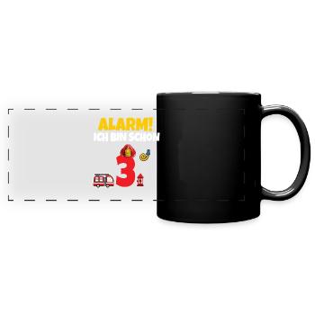 Kindergeburtstag 3 Jährige Feuerwehr Auto - Panorama-Tasse farbig - Schwarz - Vorne