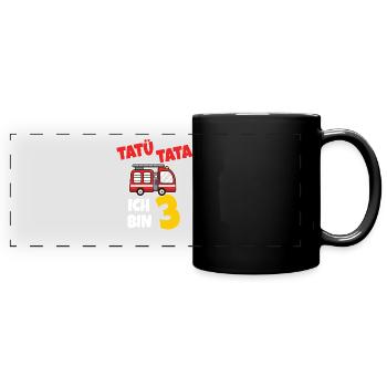 Kindergeburtstag 3 Jährige Feuerwehr Auto - Panorama-Tasse farbig - Schwarz - Vorne
