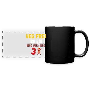 Kindergeburtstag 3 Jährige Feuerwehr Auto - Panorama-Tasse farbig - Schwarz - Vorne