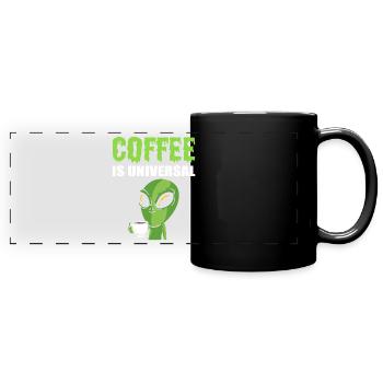 Alien trinken Kaffee Kaffeesüchtiger - Panorama-Tasse farbig - Schwarz - Vorne