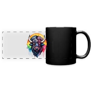 Bison, Tier, Cool, Atemberaubend, Buntes Aquarell - Panorama-Tasse farbig - Schwarz - Vorne
