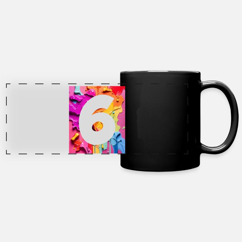 NO. 6 NUMBER 6 COLORFUL 6TH BIRTHDAY - Full Colour Panoramic Mug - black