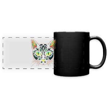 Cat Head Black Cat Bombay Happy Cat Cats - Full Colour Panoramic Mug - black - Front