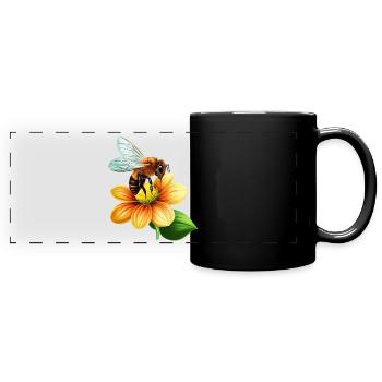 Honey bee at work: bloom pollination design - Full Colour Panoramic Mug - black - Front