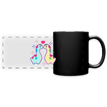 Two dinosaurs and heart - Full Colour Panoramic Mug - black - Front