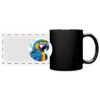 Blue and gold macaw - Full Colour Panoramic Mug - black - Front
