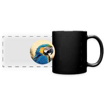 Blue and gold macaw - Full Colour Panoramic Mug - black - Front