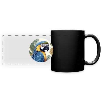 Blue and gold macaw - Full Colour Panoramic Mug - black - Front