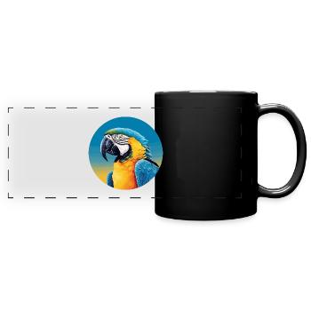 Blue and gold macaw - Full Colour Panoramic Mug - black - Front