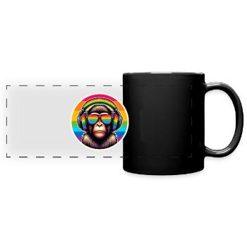 Affe Kopfhörer Brille Regenbogen bunt - Panorama-Tasse farbig - Schwarz - Vorne